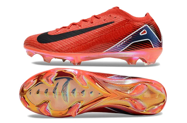 Nike Red Black Knit Upper Low-Cut Collar Firm-Ground Soccer Shoes 6