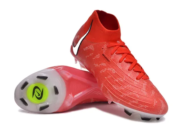 Nike Chaussures de Football Rouge Transparente Haut-Coupé Upper Maille Col Dynamic Fit Semelle Firm-Ground 2