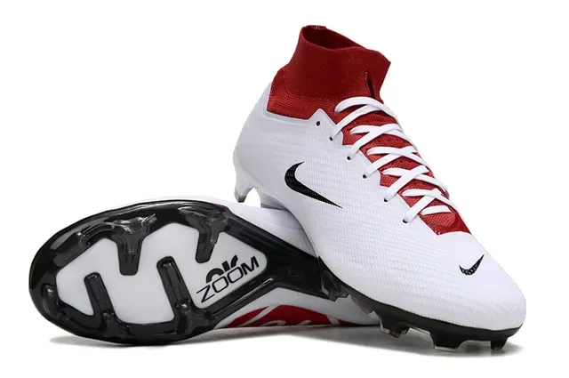 Nike Red White High-Cut Knit Collar Bold Numeric Graphic Firm-Ground Soccer Shoes 2