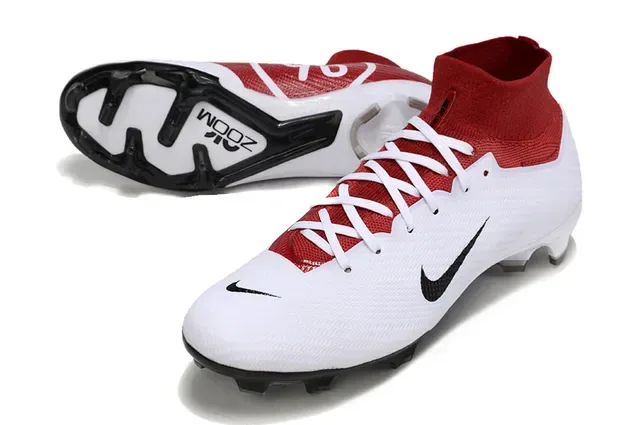 Nike Red White High-Cut Knit Collar Bold Numeric Graphic Firm-Ground Soccer Shoes 3
