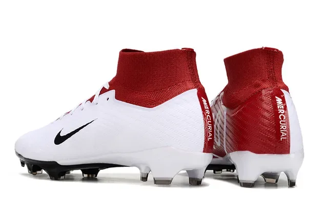 Nike Red White High-Cut Knit Collar Bold Numeric Graphic Firm-Ground Soccer Shoes 4