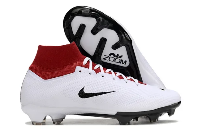 Nike Red White High-Cut Knit Collar Bold Numeric Graphic Firm-Ground Soccer Shoes 5