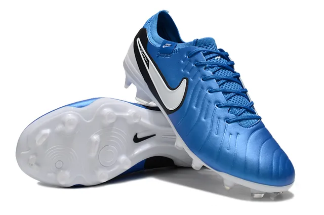 Nike Tiempo Blue Black Low-Cut Lace-Up Textured Synthetic Upper Firm-Ground Soccer Shoes 4
