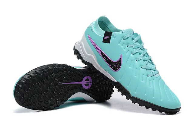 Nike Tiempo Bleu Violet Coupe Basse Tige Synthétique Boutons Moulés Herbe artificielle Chaussures de Football 6