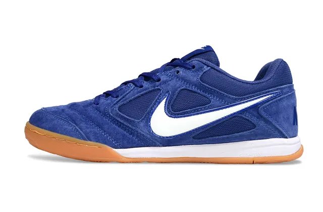 Nike Tiempo Genio Tênis de futebol indoor com upper de camurça e mesh azul branco de baixa altura 5