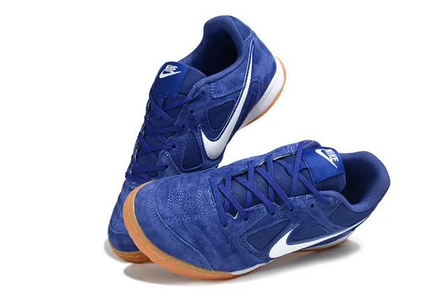 Nike Tiempo Genio Tênis de futebol indoor com upper de camurça e mesh azul branco de baixa altura 6