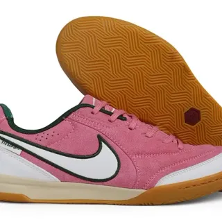 Nike Tiempo Pink White Suede Upper Synthetic Overlays Indoor Soccer Shoes