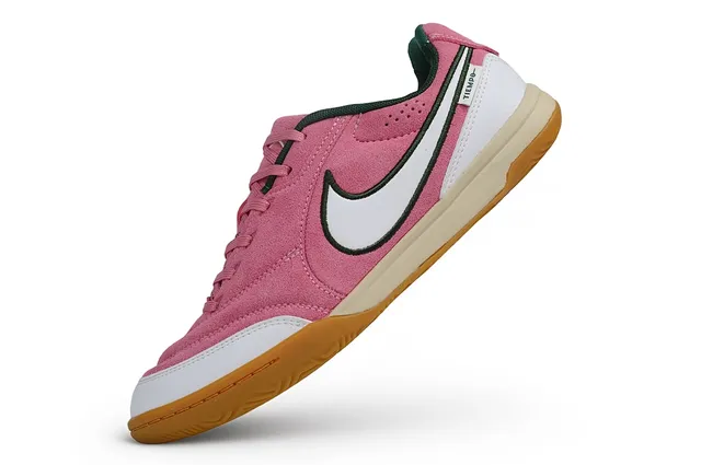 Nike Tiempo Rosa Branco Camurça Superior Sobreposições Sintéticas Sapatos de Futebol Indoor 2