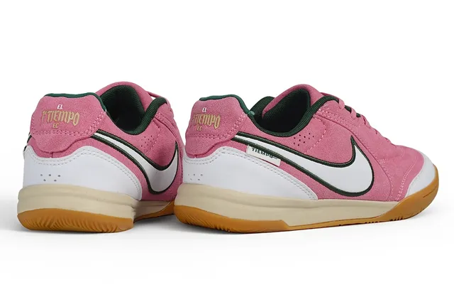 Nike Tiempo Rosa Branco Camurça Superior Sobreposições Sintéticas Sapatos de Futebol Indoor 3