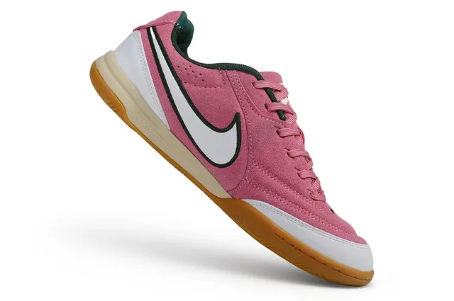 Nike Tiempo Rosa Branco Camurça Superior Sobreposições Sintéticas Sapatos de Futebol Indoor 6