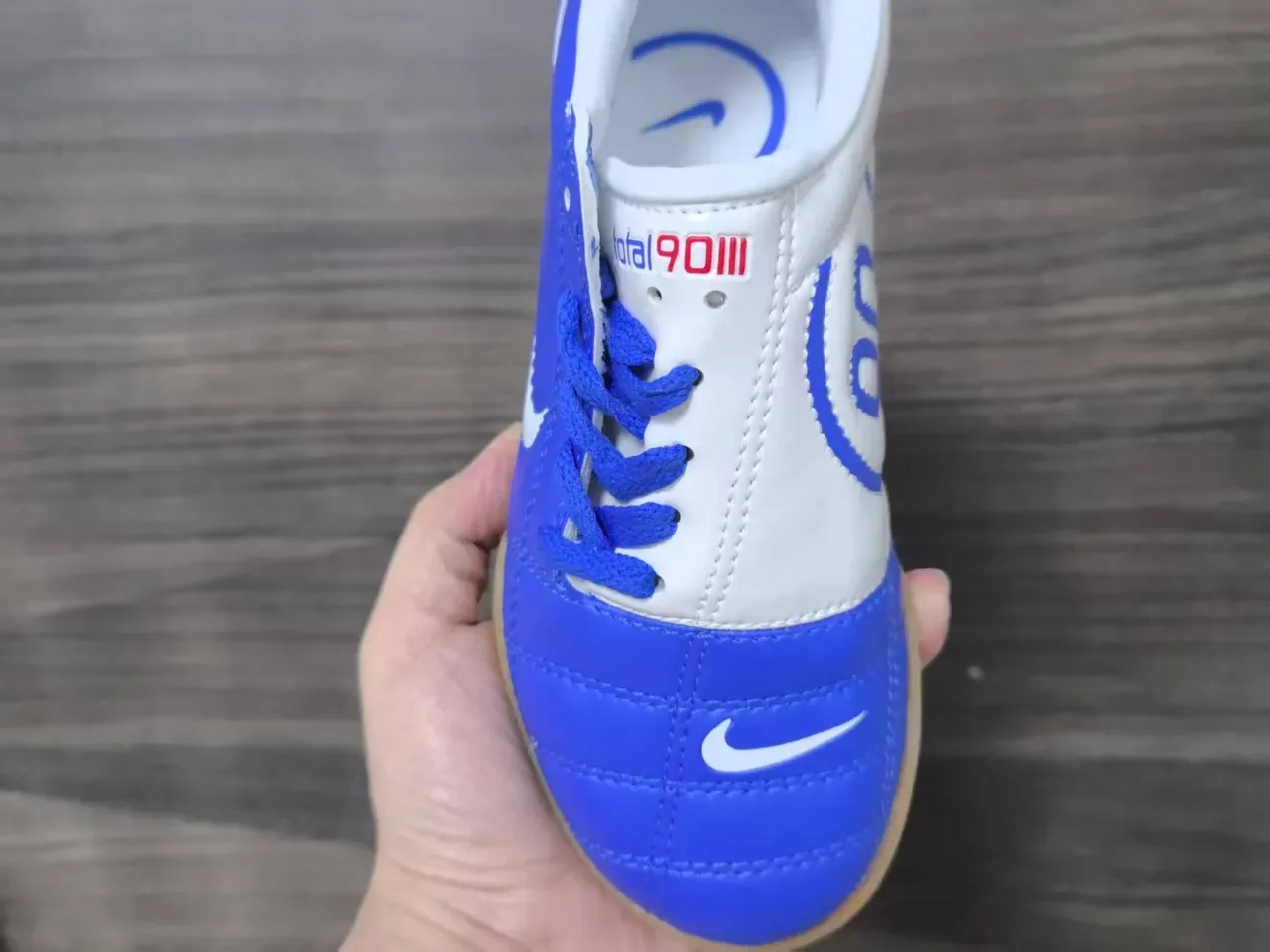 Nike Total 90 III Bleu Blanc Caoutchouc Chaussures de Football Indoor 4