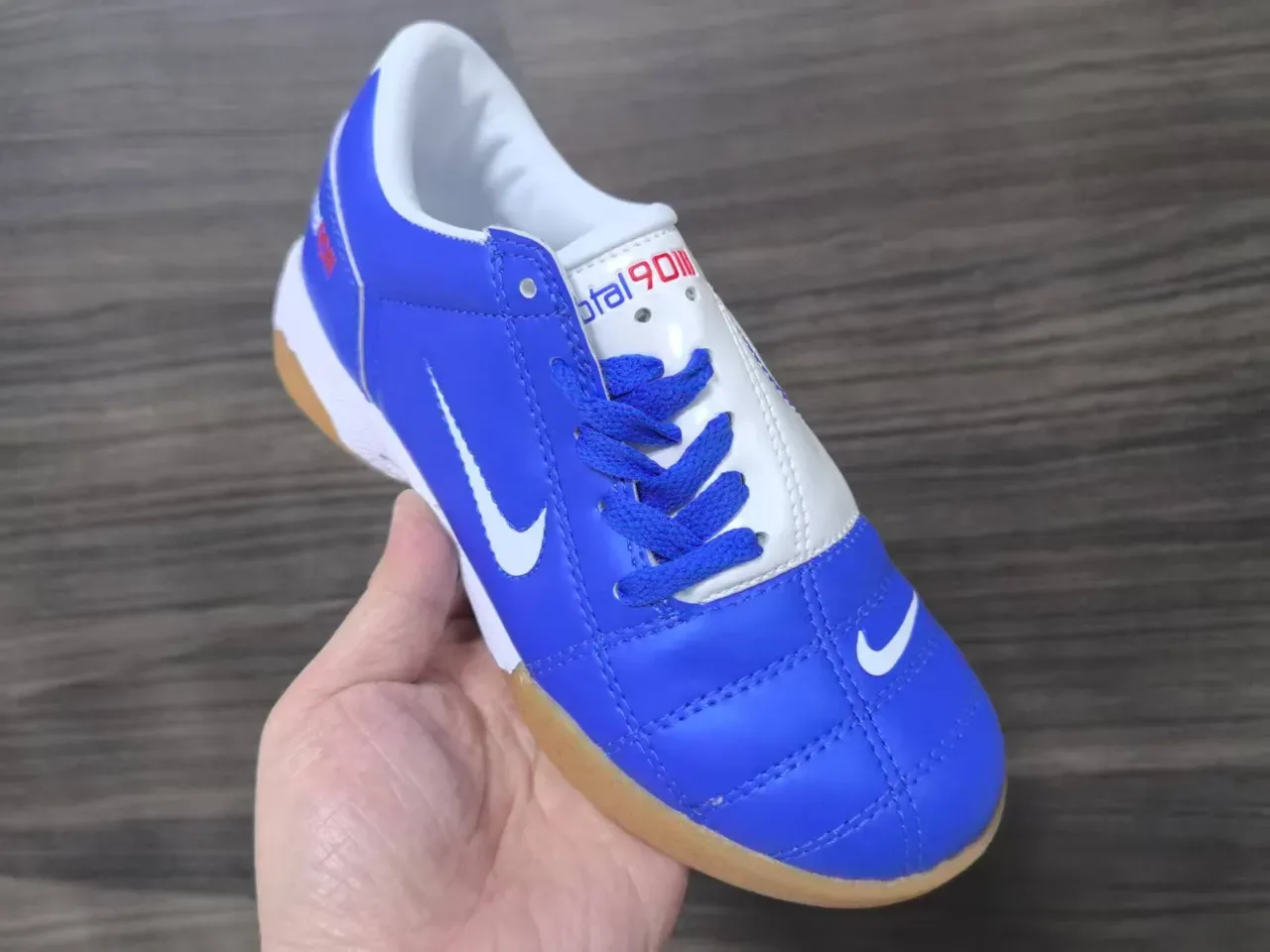 Nike Total 90 III Bleu Blanc Caoutchouc Chaussures de Football Indoor 5