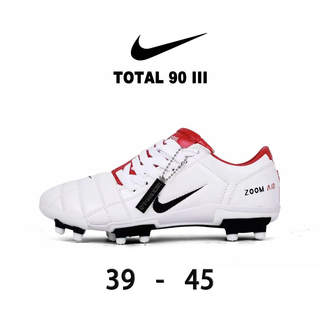 Nike Total 90 III Red and White Firm-Ground Soccer Shoes 7