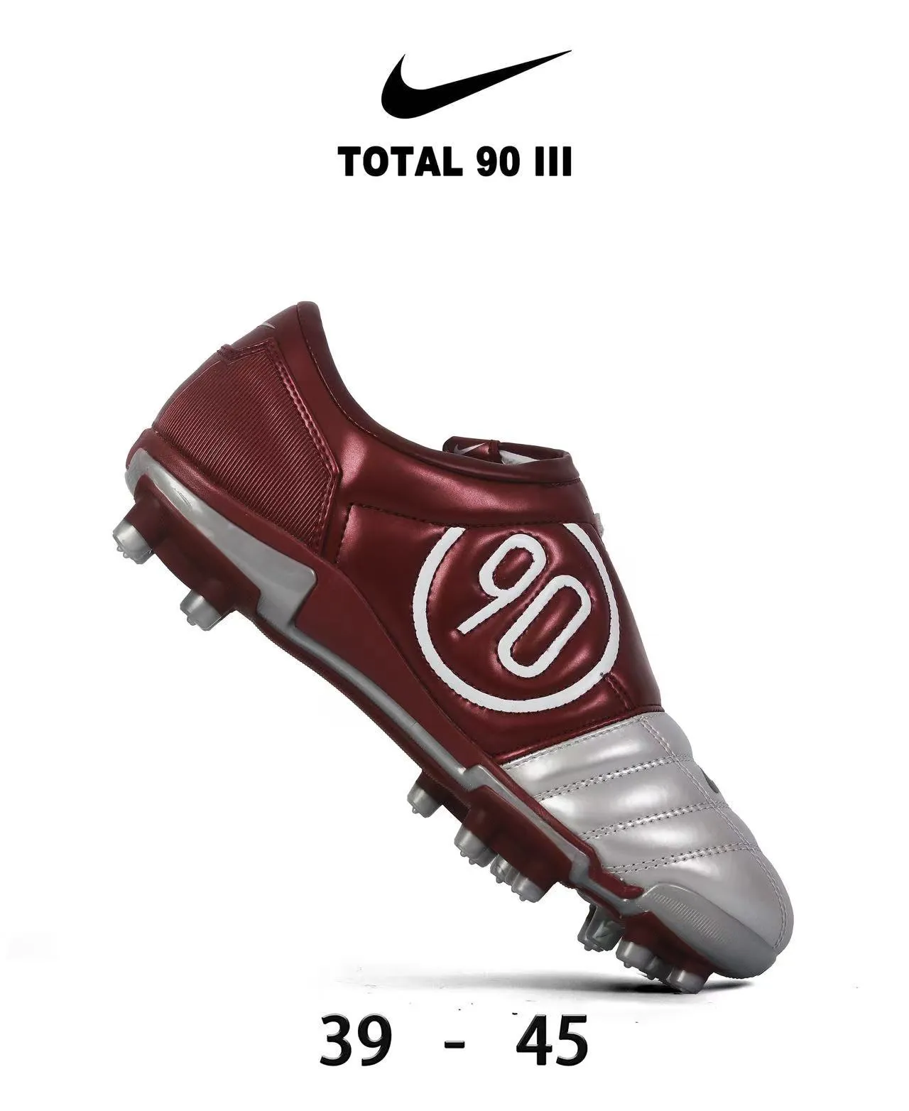 Nike Total 90 III Red and White Firm-Ground Soccer Shoes 21