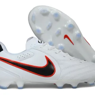 Nike White Black Leather Upper Stitched Overlays Firm-Ground Soccer Shoes
