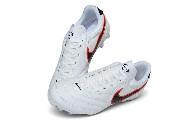 Nike White Black Leather Upper Stitched Overlays Firm-Ground Soccer Shoes 2