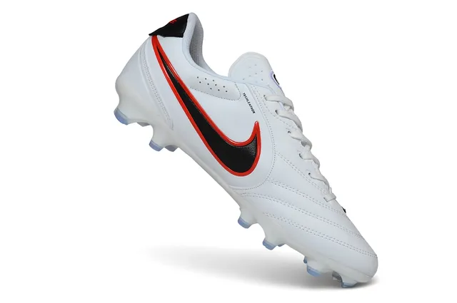 Nike White Black Leather Upper Stitched Overlays Firm-Ground Soccer Shoes 3