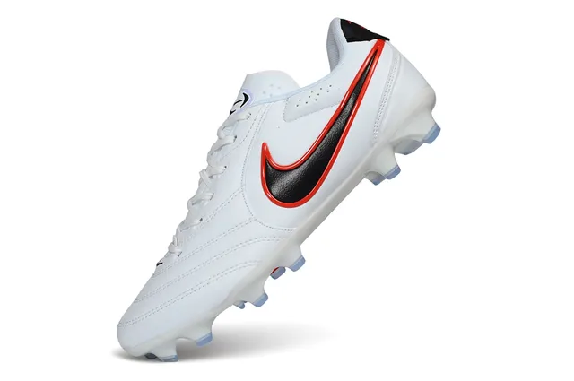 Nike White Black Leather Upper Stitched Overlays Firm-Ground Soccer Shoes 4