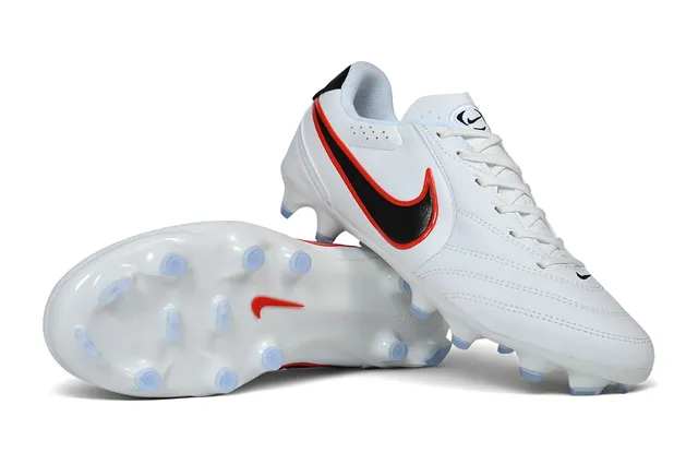 Nike White Black Leather Upper Stitched Overlays Firm-Ground Soccer Shoes 5