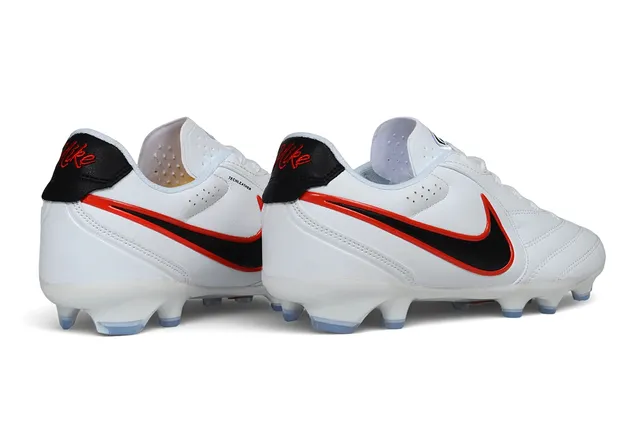 Nike White Black Leather Upper Stitched Overlays Firm-Ground Soccer Shoes 6