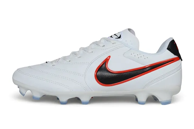 Nike White Black Leather Upper Stitched Overlays Firm-Ground Soccer Shoes 7