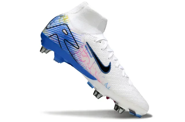 Nike White Blue High-Cut Sock-Fit Upper Multicolor Graphic Overlays Firm-Ground Soccer Shoes 2
