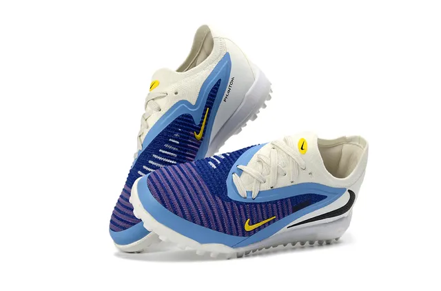 Nike Chaussures de football turf blanc bleu à encolure basse avec upper en maille asimétrique cage asimétrique 2