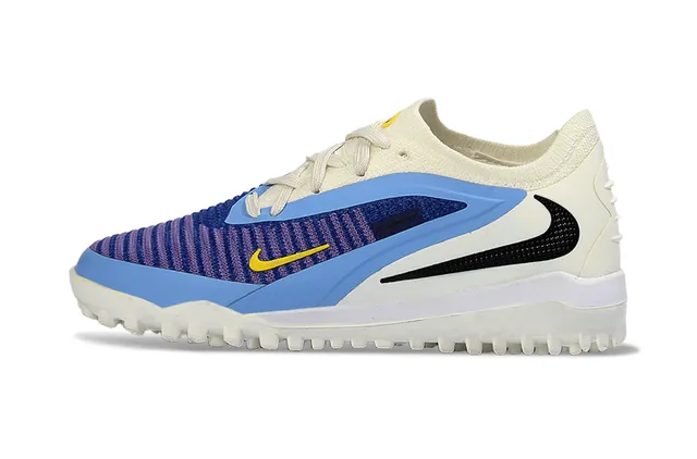 Nike Chaussures de football turf blanc bleu à encolure basse avec upper en maille asimétrique cage asimétrique 3