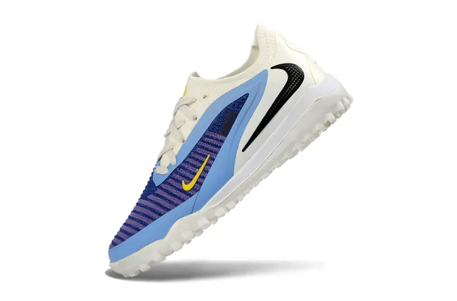 Nike Chaussures de football turf blanc bleu à encolure basse avec upper en maille asimétrique cage asimétrique 4