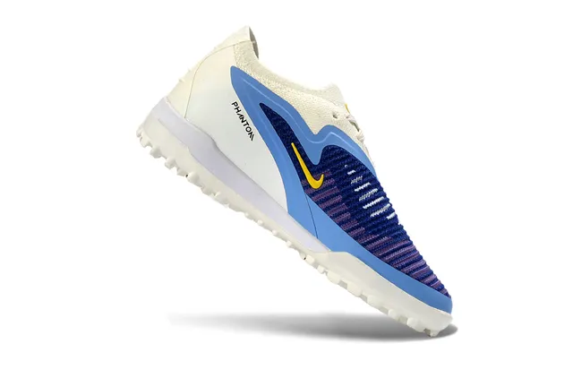 Nike Chaussures de football turf blanc bleu à encolure basse avec upper en maille asimétrique cage asimétrique 5