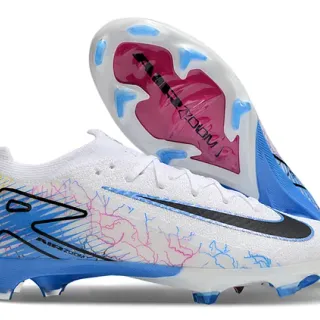 Nike White Blue Low-Cut Knit Upper Graphic Line Art Overlay Firm-Ground Soccer Shoes