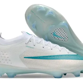 Nike أحذية كرة القدم بيضاء وزرقاء Low-Cut Knit Upper Translucent Plate Sole Firm-Ground