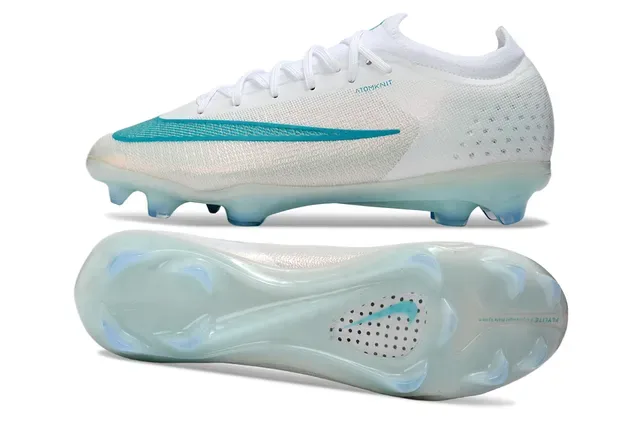 Nike Chaussures de Football Blanc et Bleu Low-Cut Knit Upper Semelle de Plaque Translucida Firm-Ground 6