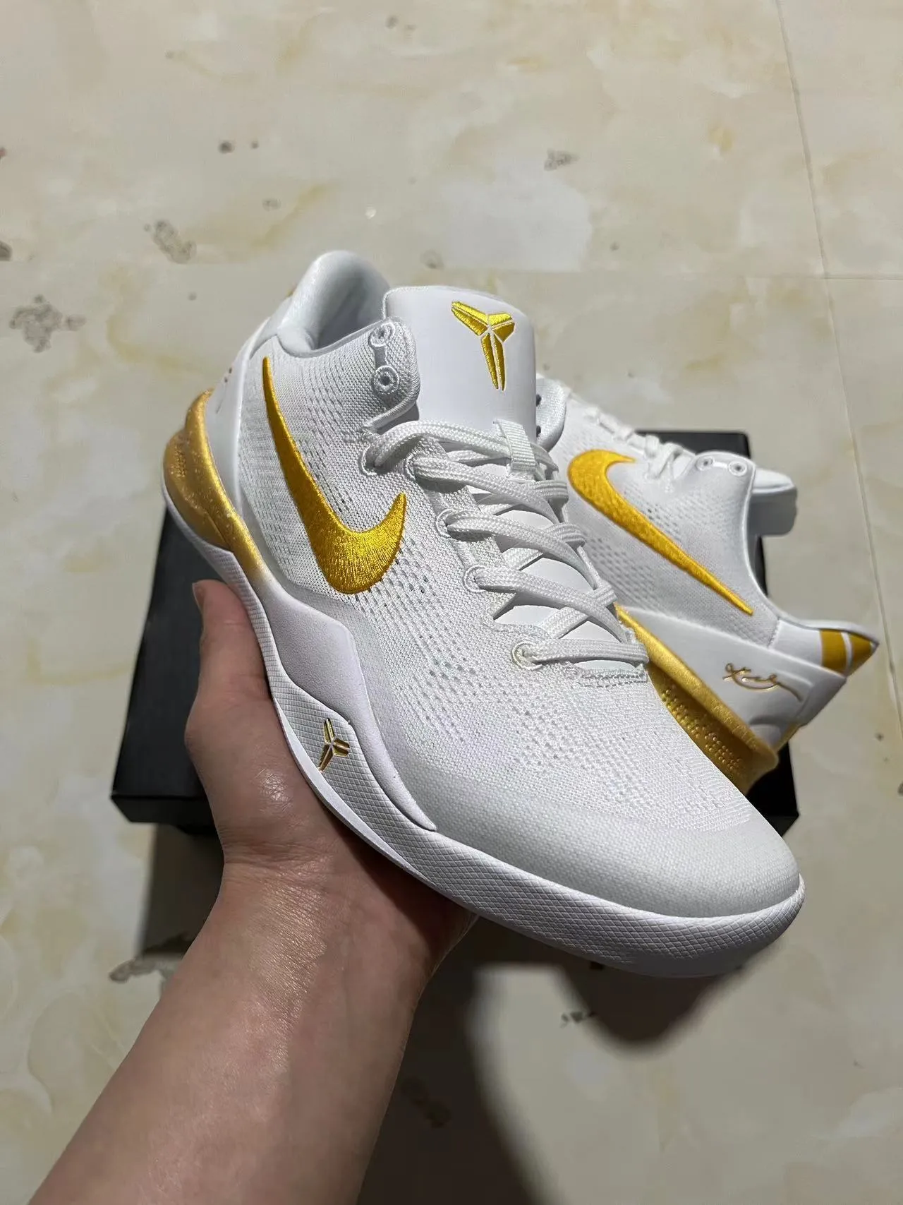 Nike White Gold Knit Upper Basketball Shoes 2