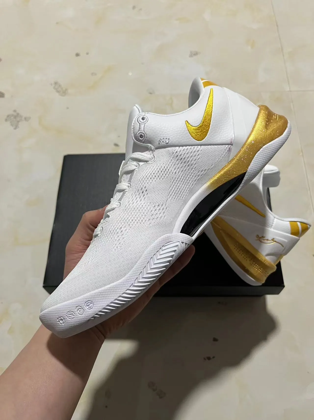 Nike White Gold Knit Upper Basketball Shoes 5