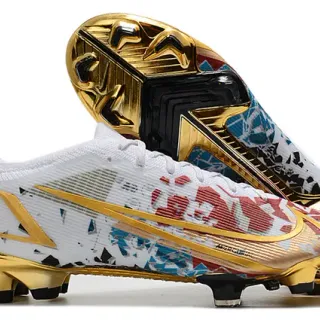Nike White Gold Low-Cut Lace-Up Metallic Accents Firm-Ground Soccer Shoes