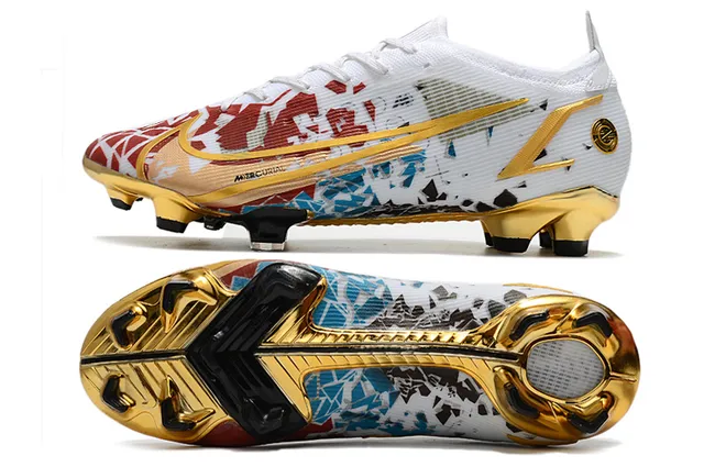 Nike Sapatos de futebol de corte baixo, com cadarços, acentos metálicos branco-dourado, para gramado firme 3