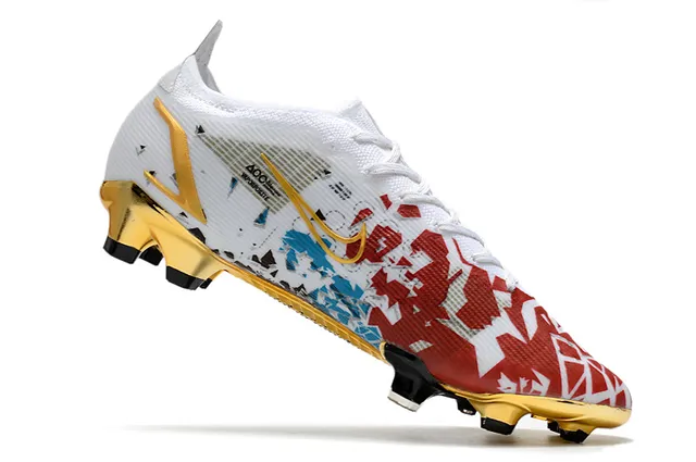 Nike Sapatos de futebol de corte baixo, com cadarços, acentos metálicos branco-dourado, para gramado firme 4