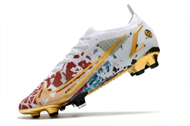 Nike Sapatos de futebol de corte baixo, com cadarços, acentos metálicos branco-dourado, para gramado firme 5