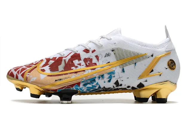 Nike Sapatos de futebol de corte baixo, com cadarços, acentos metálicos branco-dourado, para gramado firme 6