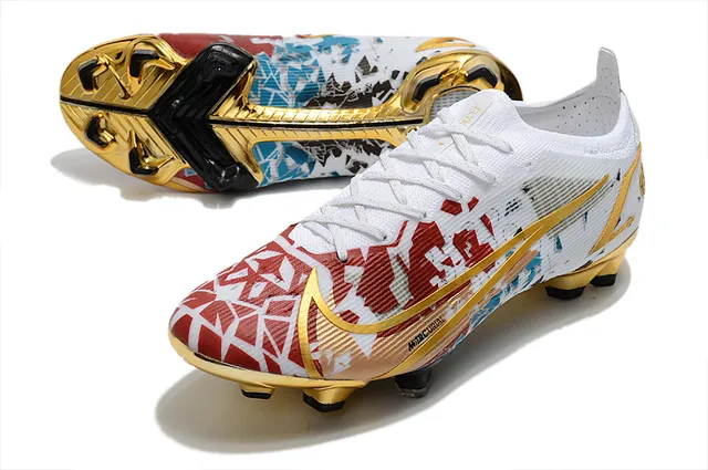 Nike Sapatos de futebol de corte baixo, com cadarços, acentos metálicos branco-dourado, para gramado firme 7