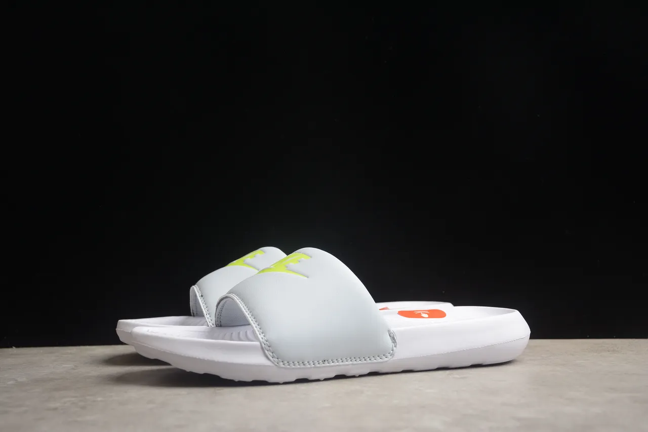 Nike White Gray Single-Strap Slide Molded Footbed Slippers 12