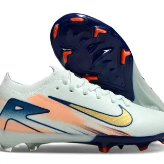 Nike White Navy Knit Upper Low-Cut Sock-Fit Collar Firm-Ground Soccer Shoes
