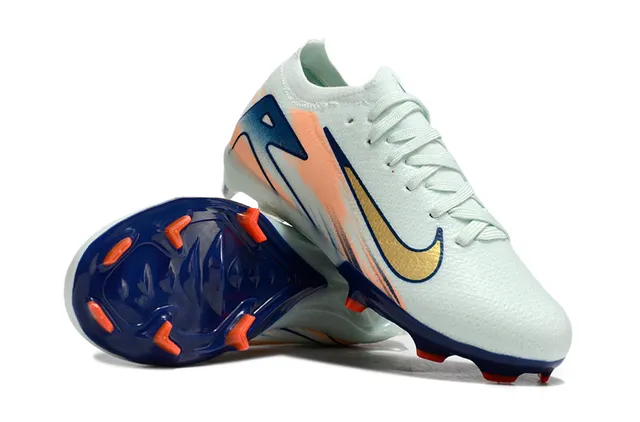 Nike White Navy Knit Upper Low-Cut Sock-Fit Collar Firm-Ground Soccer Shoes 2