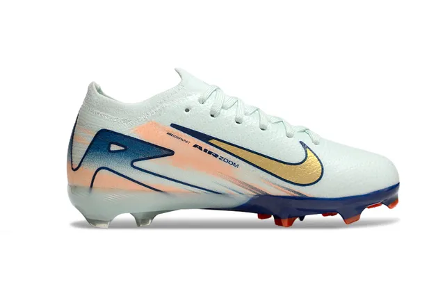 Nike White Navy Knit Upper Low-Cut Sock-Fit Collar Firm-Ground Soccer Shoes 5