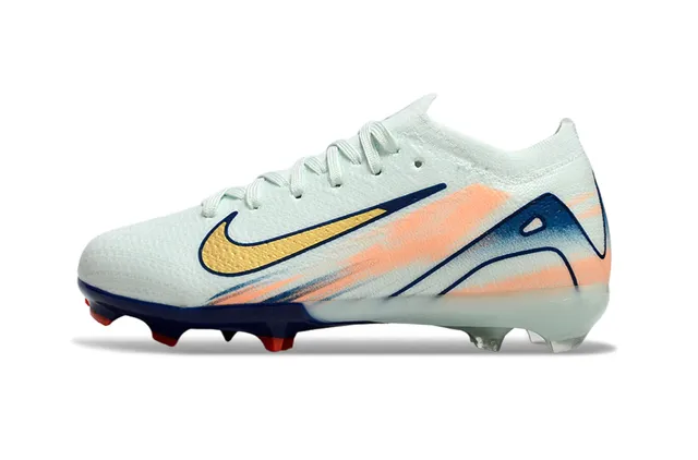 Nike White Navy Knit Upper Low-Cut Sock-Fit Collar Firm-Ground Soccer Shoes 6