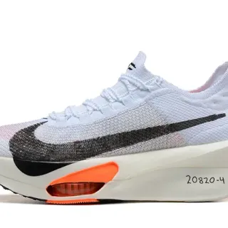 Nike White Orange Knit Upper Carbon Plate Visible Running Shoes