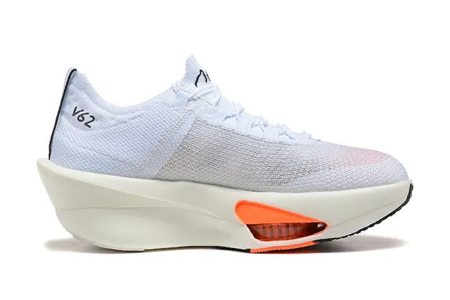 Nike White Orange Knit Upper Carbon Plate Visible Running Shoes 6