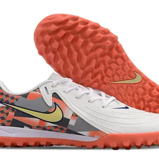 Nike White Orange Low-Top Synthetic Upper Turf Soccer Shoes