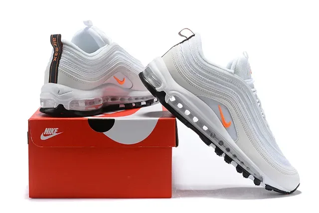 Nike White Orange Wavy Layered Upper Visible Air Cushioning Lifestyle Sneakers 6